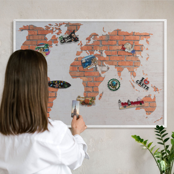 Magnettafel aus Metall für Souvenirs in weißem Rahmen Brick-Karte