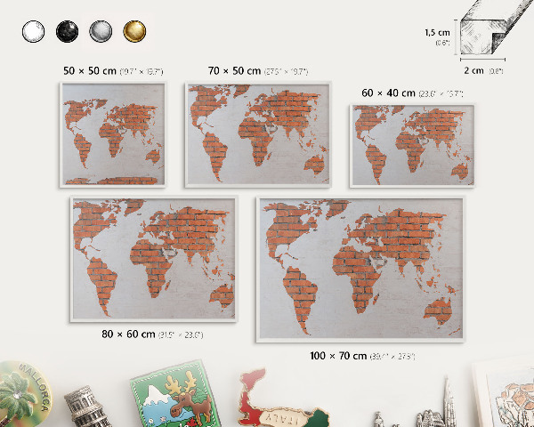 Magnettafel aus Metall für Souvenirs in weißem Rahmen Brick-Karte