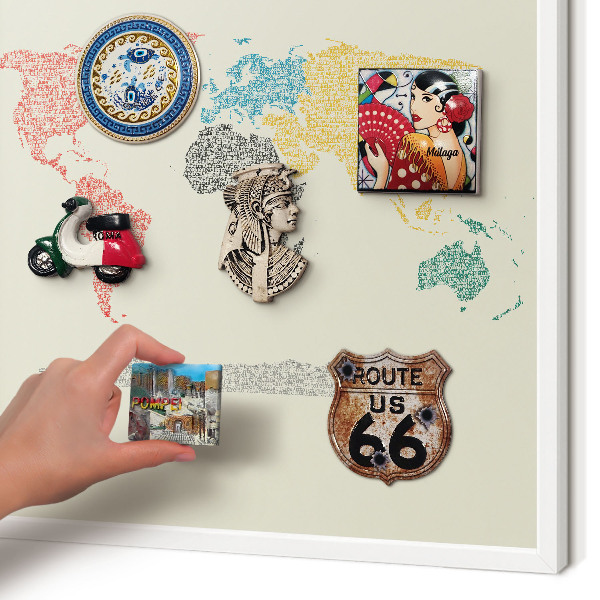 Wand-Magnettafel für Reisesouvenirs mit weißem Rahmen Weltkarte