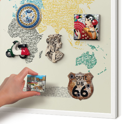 Wand-Magnettafel für Reisesouvenirs mit weißem Rahmen Weltkarte