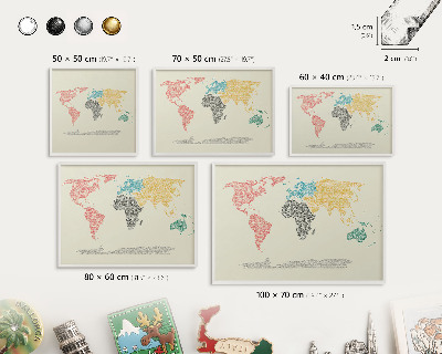 Wand-Magnettafel für Reisesouvenirs mit weißem Rahmen Weltkarte