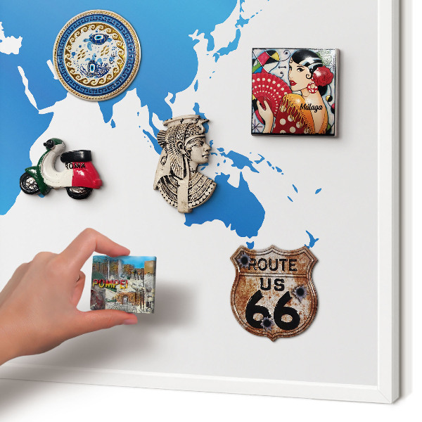 Wand-Magnettafel für Reisesouvenirs mit weißem Rahmen Weltkarte