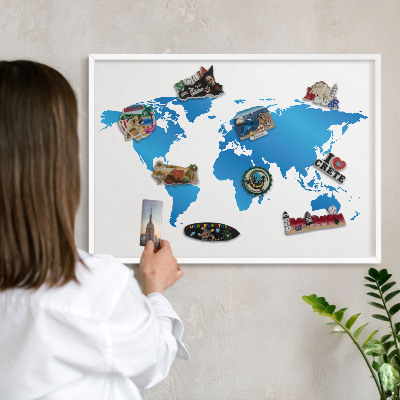 Wand-Magnettafel für Reisesouvenirs mit weißem Rahmen Weltkarte