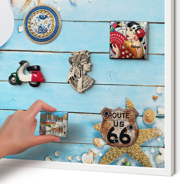Wand-Magnettafel für Reisesouvenirs mit weißem Rahmen Urlaubsruhe