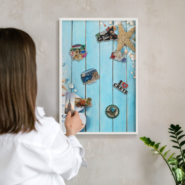 Wand-Magnettafel für Reisesouvenirs mit weißem Rahmen Urlaubsruhe