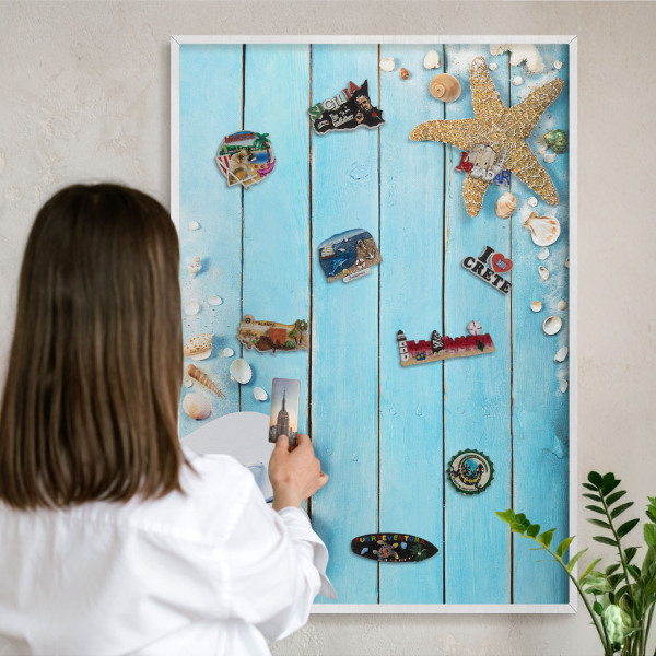Wand-Magnettafel für Reisesouvenirs mit weißem Rahmen Urlaubsruhe