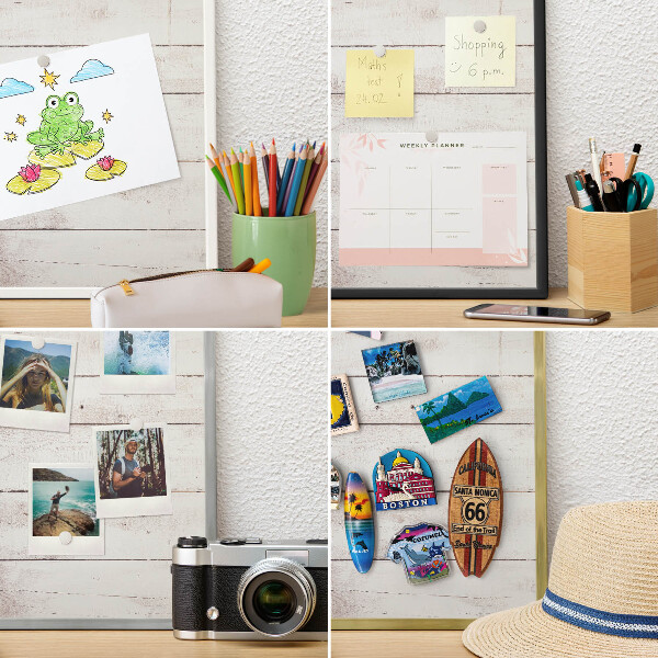 Wand-Magnettafel für Reisesouvenirs mit weißem Rahmen Helles Holz