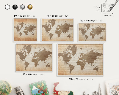Magnettafel aus Metall für Souvenirs in weißem Rahmen Weltkarte