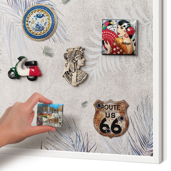 Magnettafel aus Metall für Souvenirs in weißem Rahmen Laubige Eleganz
