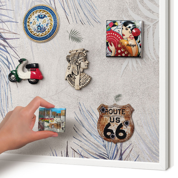 Magnettafel aus Metall für Souvenirs in weißem Rahmen Laubige Eleganz