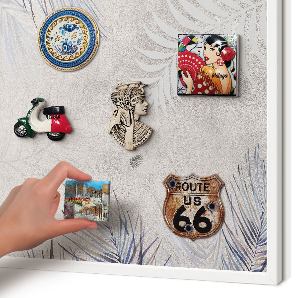 Magnettafel aus Metall für Souvenirs in weißem Rahmen Laubige Eleganz