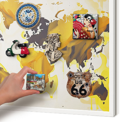 Magnettafel aus Metall für Souvenirs in weißem Rahmen Weltkarte