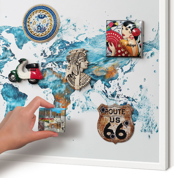 Wand-Magnettafel für Reisesouvenirs mit weißem Rahmen Wasserkarte
