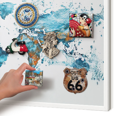 Wand-Magnettafel für Reisesouvenirs mit weißem Rahmen Wasserkarte
