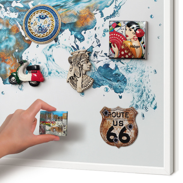 Wand-Magnettafel für Reisesouvenirs mit weißem Rahmen Wasserkarte
