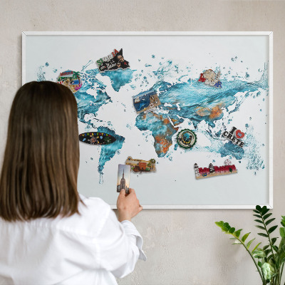 Wand-Magnettafel für Reisesouvenirs mit weißem Rahmen Wasserkarte