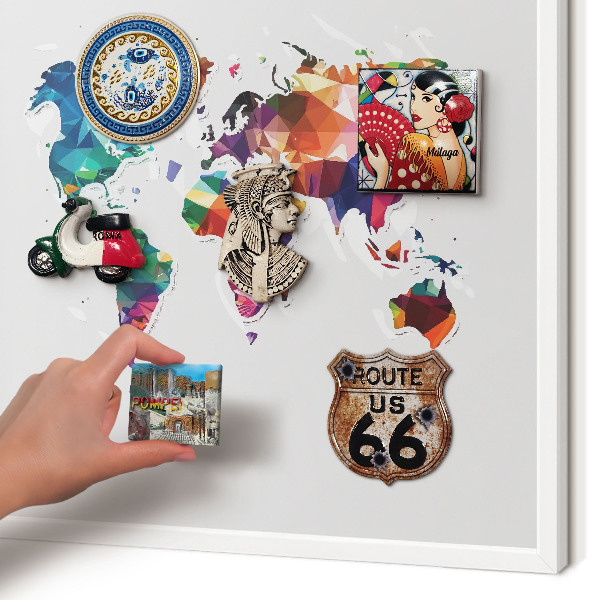 Wand-Magnettafel für Reisesouvenirs mit weißem Rahmen Weltkarte