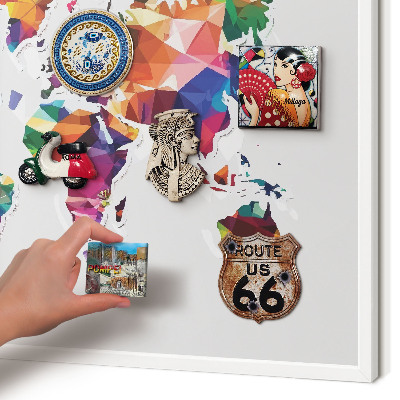 Wand-Magnettafel für Reisesouvenirs mit weißem Rahmen Weltkarte