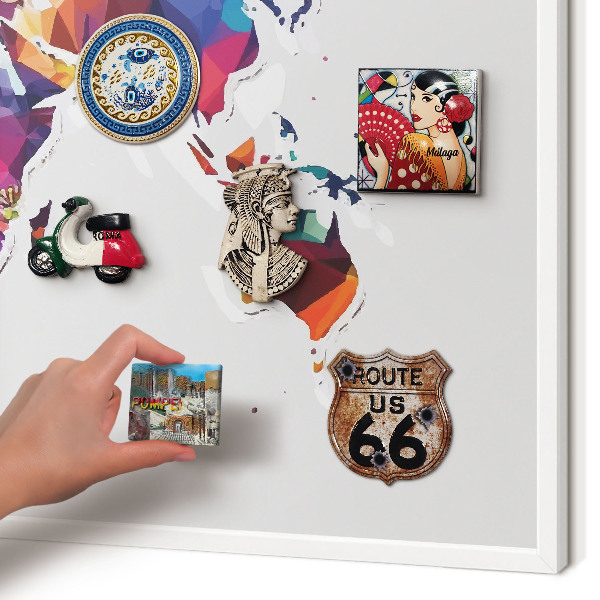 Wand-Magnettafel für Reisesouvenirs mit weißem Rahmen Weltkarte
