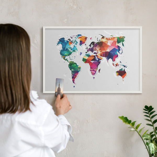 Wand-Magnettafel für Reisesouvenirs mit weißem Rahmen Weltkarte