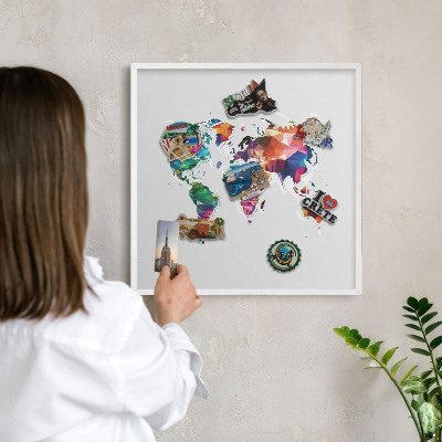 Wand-Magnettafel für Reisesouvenirs mit weißem Rahmen Weltkarte