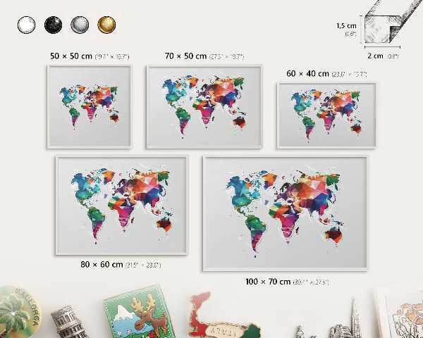 Wand-Magnettafel für Reisesouvenirs mit weißem Rahmen Weltkarte