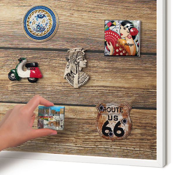 Wand-Magnettafel für Reisesouvenirs mit weißem Rahmen Holzstruktur