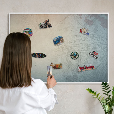 Wand-Magnettafel für Reisesouvenirs mit weißem Rahmen Alte Karte