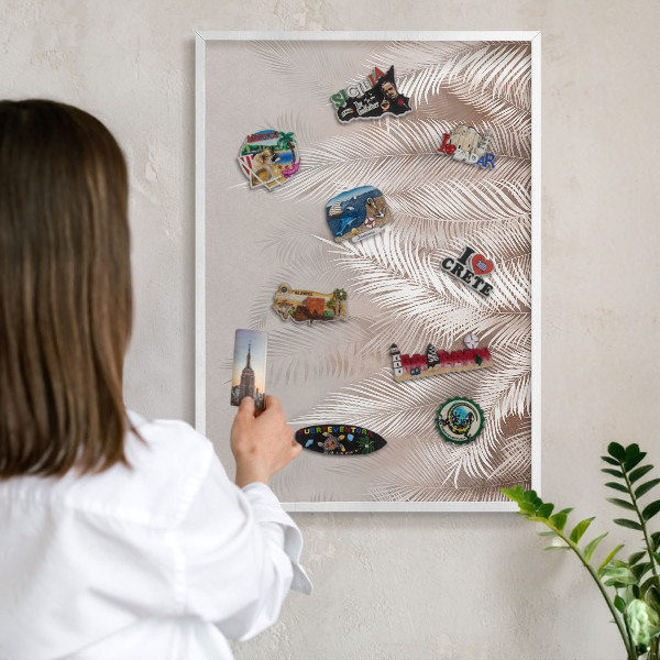 Wand-Magnettafel für Reisesouvenirs mit weißem Rahmen Blätter Natur