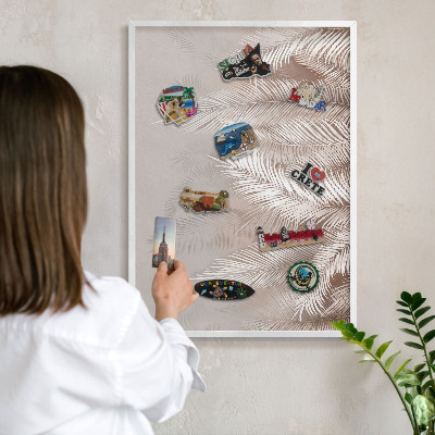 Wand-Magnettafel für Reisesouvenirs mit weißem Rahmen Blätter Natur