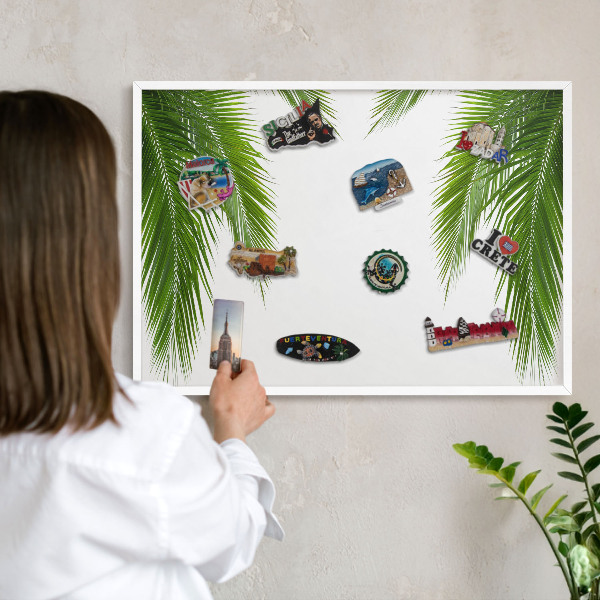 Magnettafel aus Metall für Souvenirs in weißem Rahmen Exotische Natur