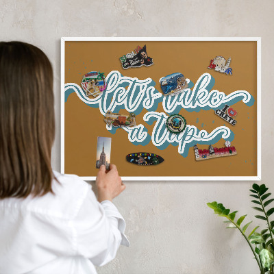 Wand-Magnettafel für Reisesouvenirs mit weißem Rahmen Traumreise