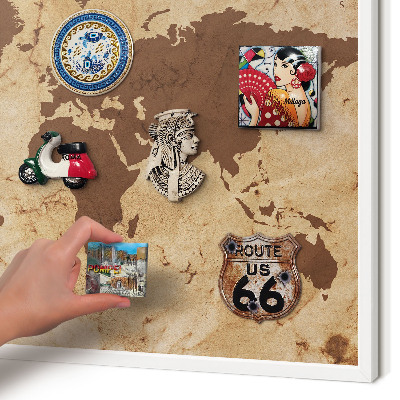 Magnettafel aus Metall für Souvenirs in weißem Rahmen Weltkarte