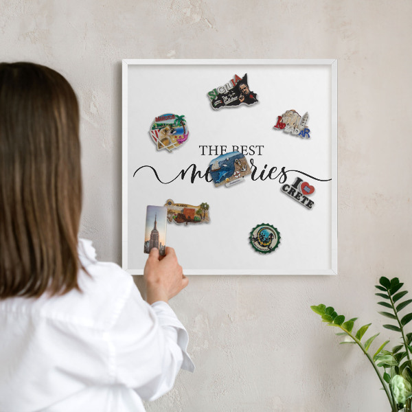 Wand-Magnettafel für Reisesouvenirs mit weißem Rahmen Inspirierende Erinnerungen