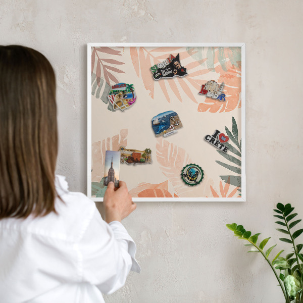 Wand-Magnettafel für Reisesouvenirs mit weißem Rahmen Tropische Blätter
