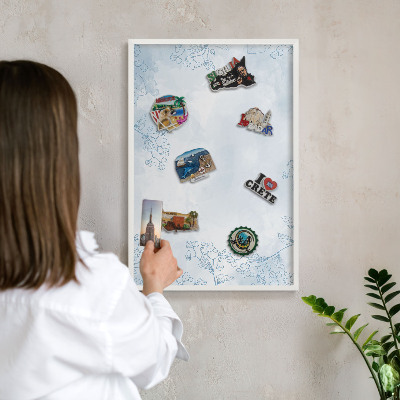 Magnettafel aus Metall für Souvenirs in weißem Rahmen Floristische Eleganz
