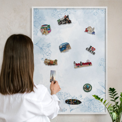 Magnettafel aus Metall für Souvenirs in weißem Rahmen Floristische Eleganz