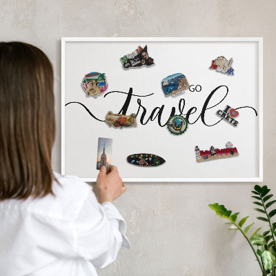 Wand-Magnettafel für Reisesouvenirs mit weißem Rahmen Lass uns zusammen reisen