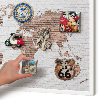 Wand-Magnettafel für Reisesouvenirs mit weißem Rahmen Brick-Karte
