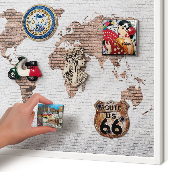 Wand-Magnettafel für Reisesouvenirs mit weißem Rahmen Brick-Karte