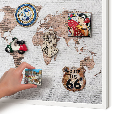 Wand-Magnettafel für Reisesouvenirs mit weißem Rahmen Brick-Karte