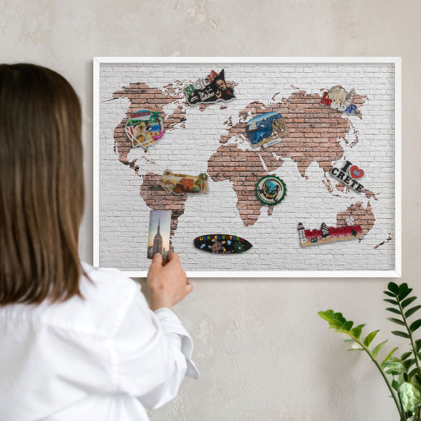 Wand-Magnettafel für Reisesouvenirs mit weißem Rahmen Brick-Karte