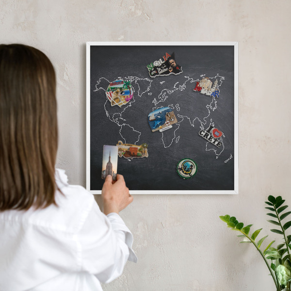 Magnettafel aus Metall für Souvenirs in weißem Rahmen Kreidezeitwelt