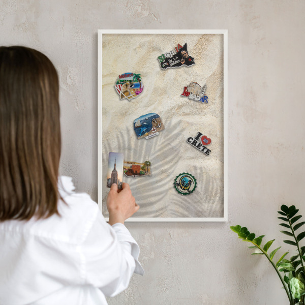 Wand-Magnettafel für Reisesouvenirs mit weißem Rahmen Tropisches Muster
