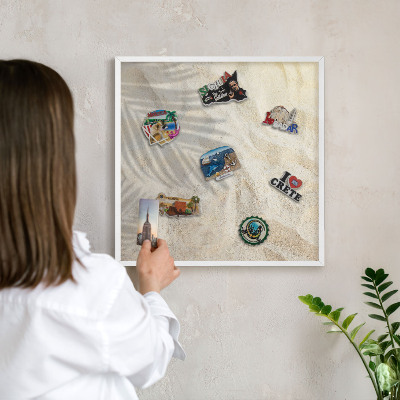 Wand-Magnettafel für Reisesouvenirs mit weißem Rahmen Tropisches Muster