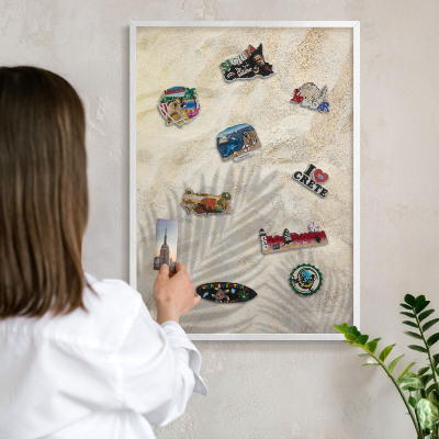 Wand-Magnettafel für Reisesouvenirs mit weißem Rahmen Tropisches Muster