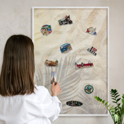 Wand-Magnettafel für Reisesouvenirs mit weißem Rahmen Tropisches Muster