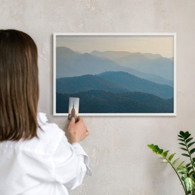 Magnettafel aus Metall für Souvenirs in weißem Rahmen Bergblick
