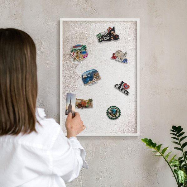 Wand-Magnettafel für Reisesouvenirs mit weißem Rahmen Ethnische Muster