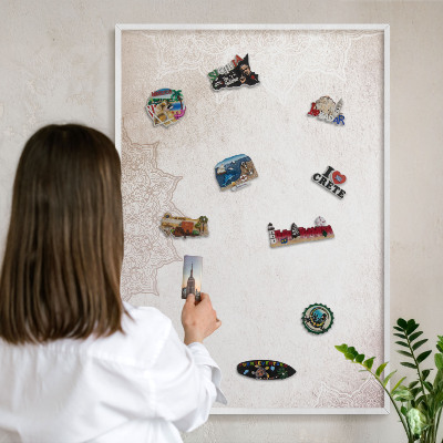 Wand-Magnettafel für Reisesouvenirs mit weißem Rahmen Ethnische Muster